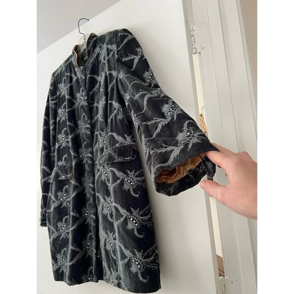 Favourbrook Dark Green Teal Velvet Sequin Floral Jacket Sz 10 - Picture 2 of 7